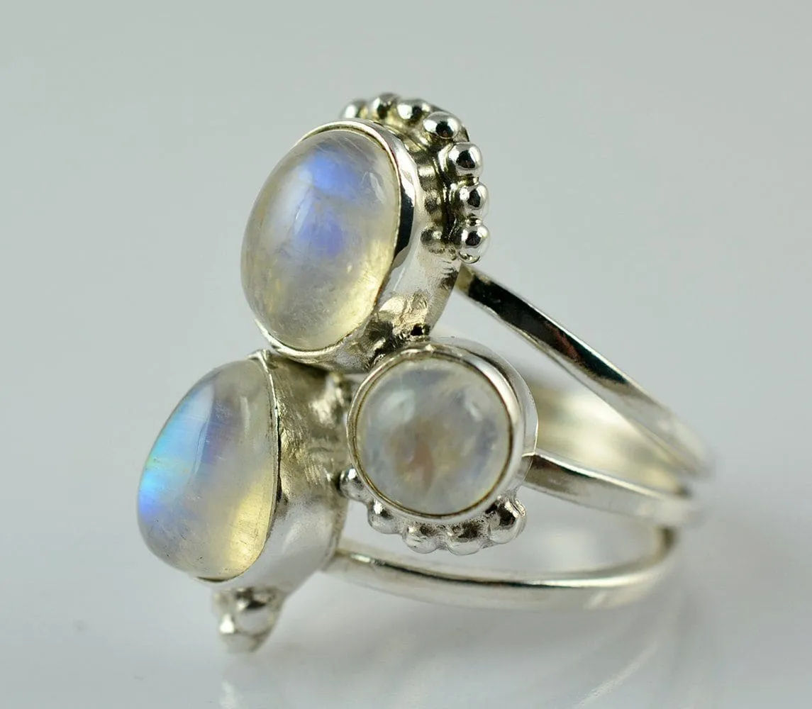 Navya Craft Rainbow Moonstone 925 Solid Sterling Silver Handmade Women Statement Ring June birthstone Jewelry, Boho Ring Sizes 4 to 13