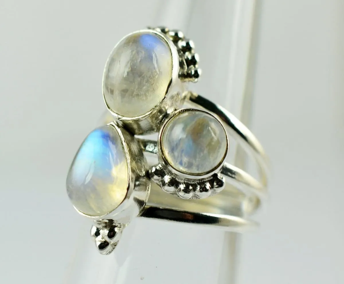 Navya Craft Rainbow Moonstone 925 Solid Sterling Silver Handmade Women Statement Ring June birthstone Jewelry, Boho Ring Sizes 4 to 13