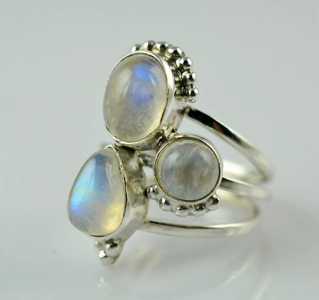 Navya Craft Rainbow Moonstone 925 Solid Sterling Silver Handmade Women Statement Ring June birthstone Jewelry, Boho Ring Sizes 4 to 13