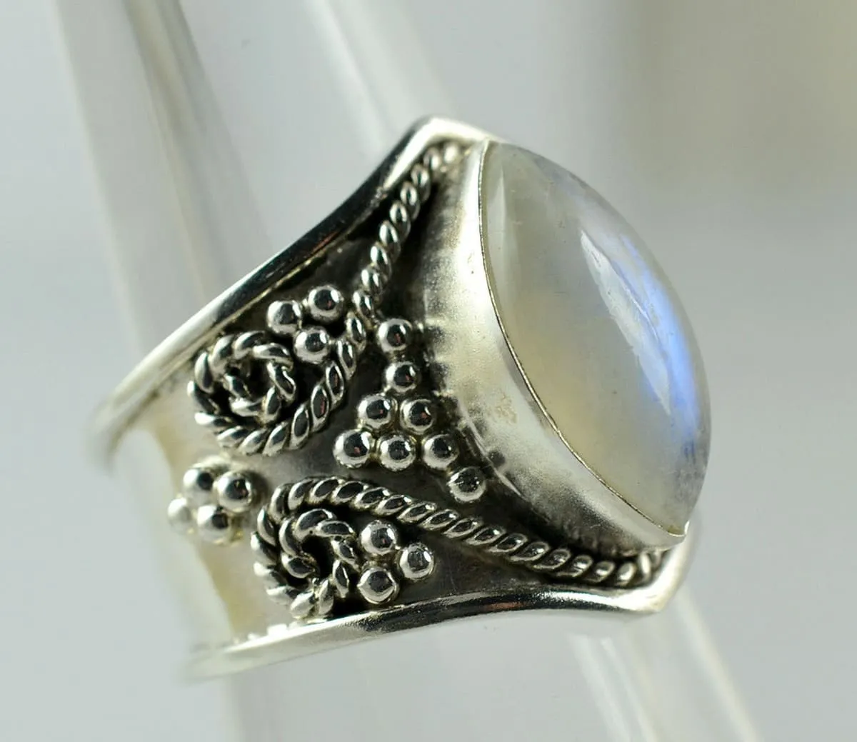 Navya Craft Rainbow Moonstone 925 Sterling Silver Handmade Ring Size 3 - 13 US