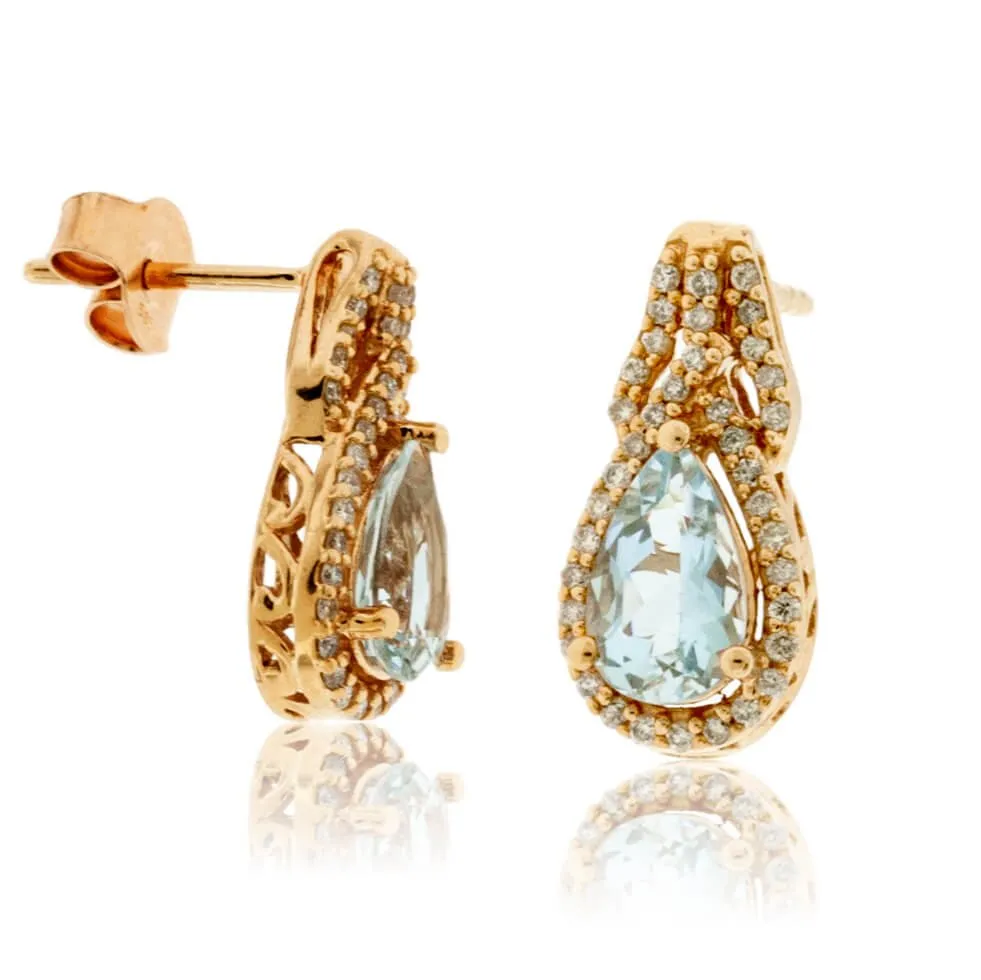 Pear Shaped Aquamarine Diamond Halo Earrings