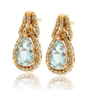 Pear Shaped Aquamarine Diamond Halo Earrings