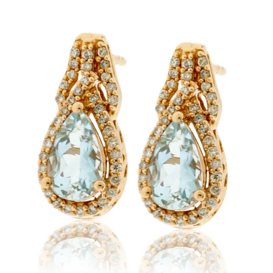 Pear Shaped Aquamarine Diamond Halo Earrings