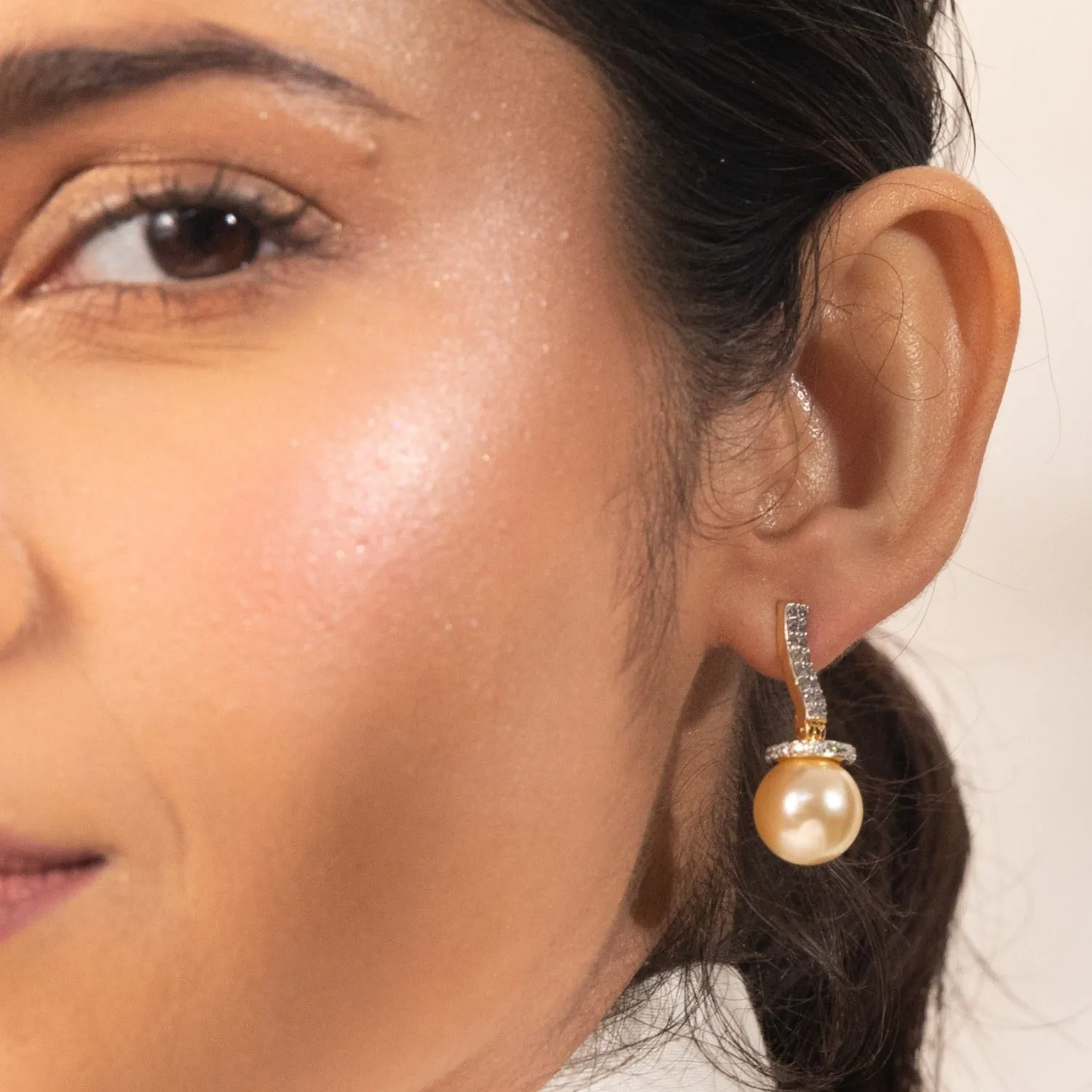 Pearl Dainty CZ Drop Earrings