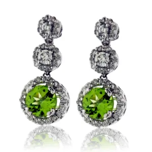 Peridot and Three Circle Diamond Earrings