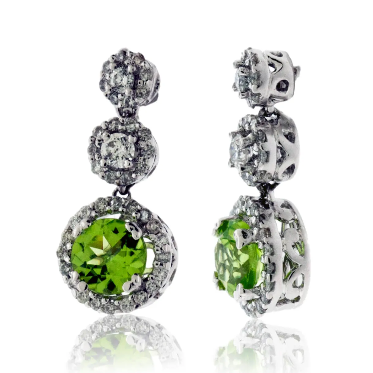 Peridot and Three Circle Diamond Earrings