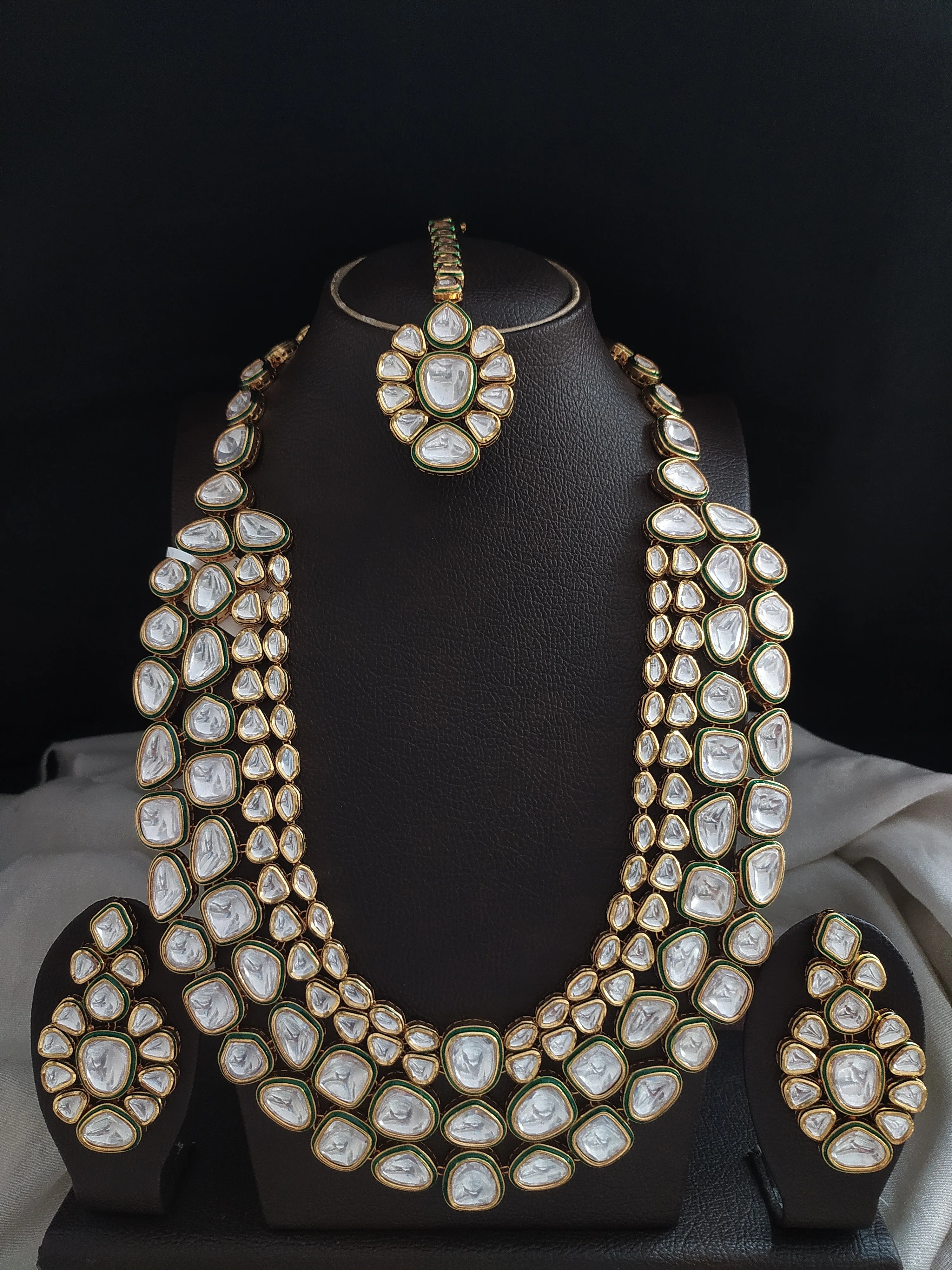 Polki Kundan Bridal Haram Set with Unshaped Kundan Stones and Enamel Work