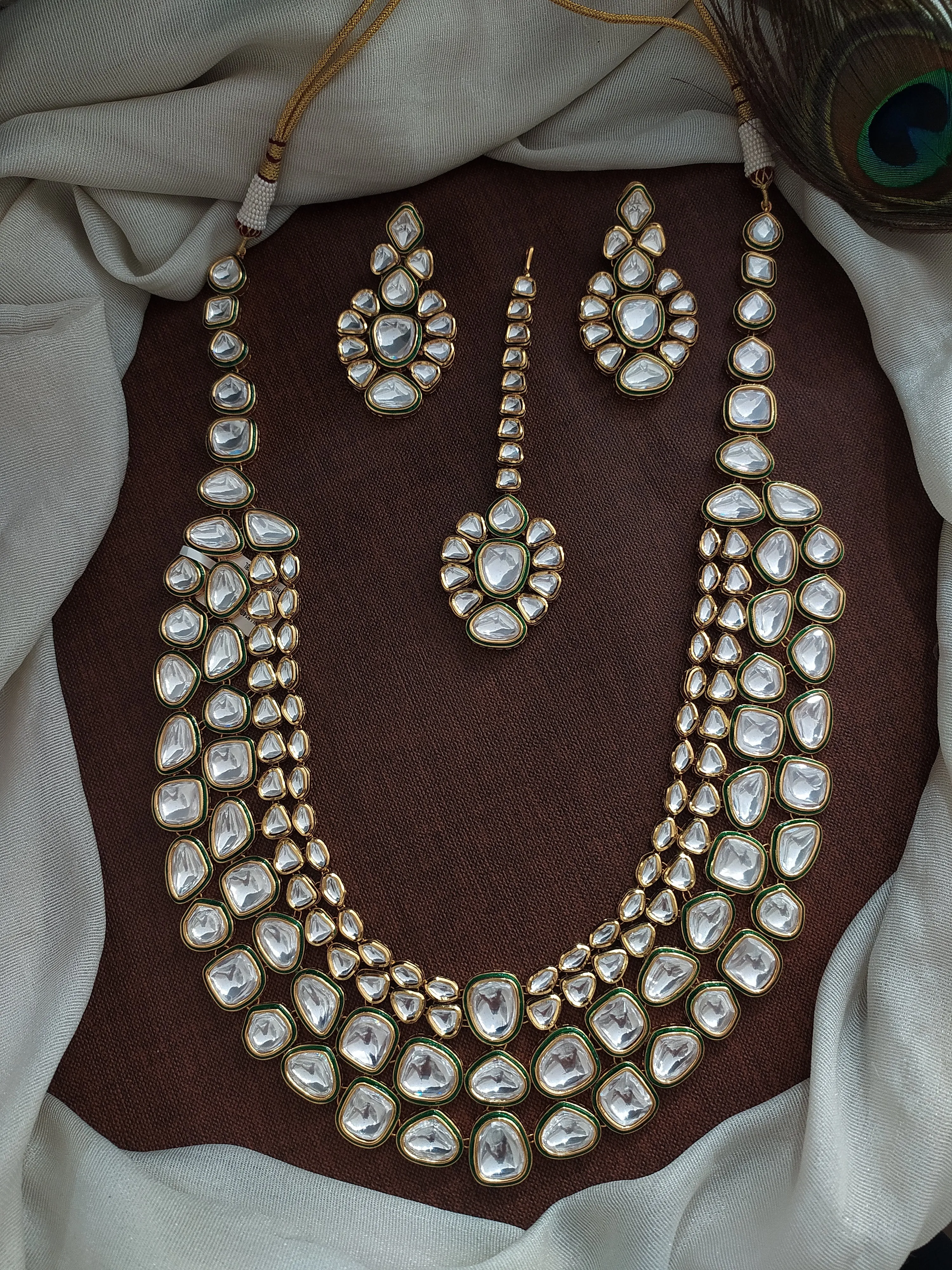 Polki Kundan Bridal Haram Set with Unshaped Kundan Stones and Enamel Work