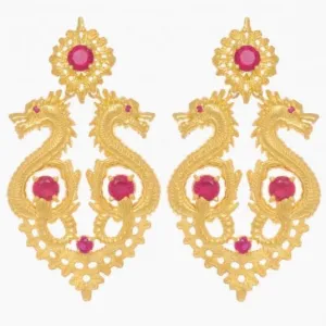 Queen Dragon Statement Earrings in Gold Plated .925 Silver   Ruby Crystal - By Ana Moura