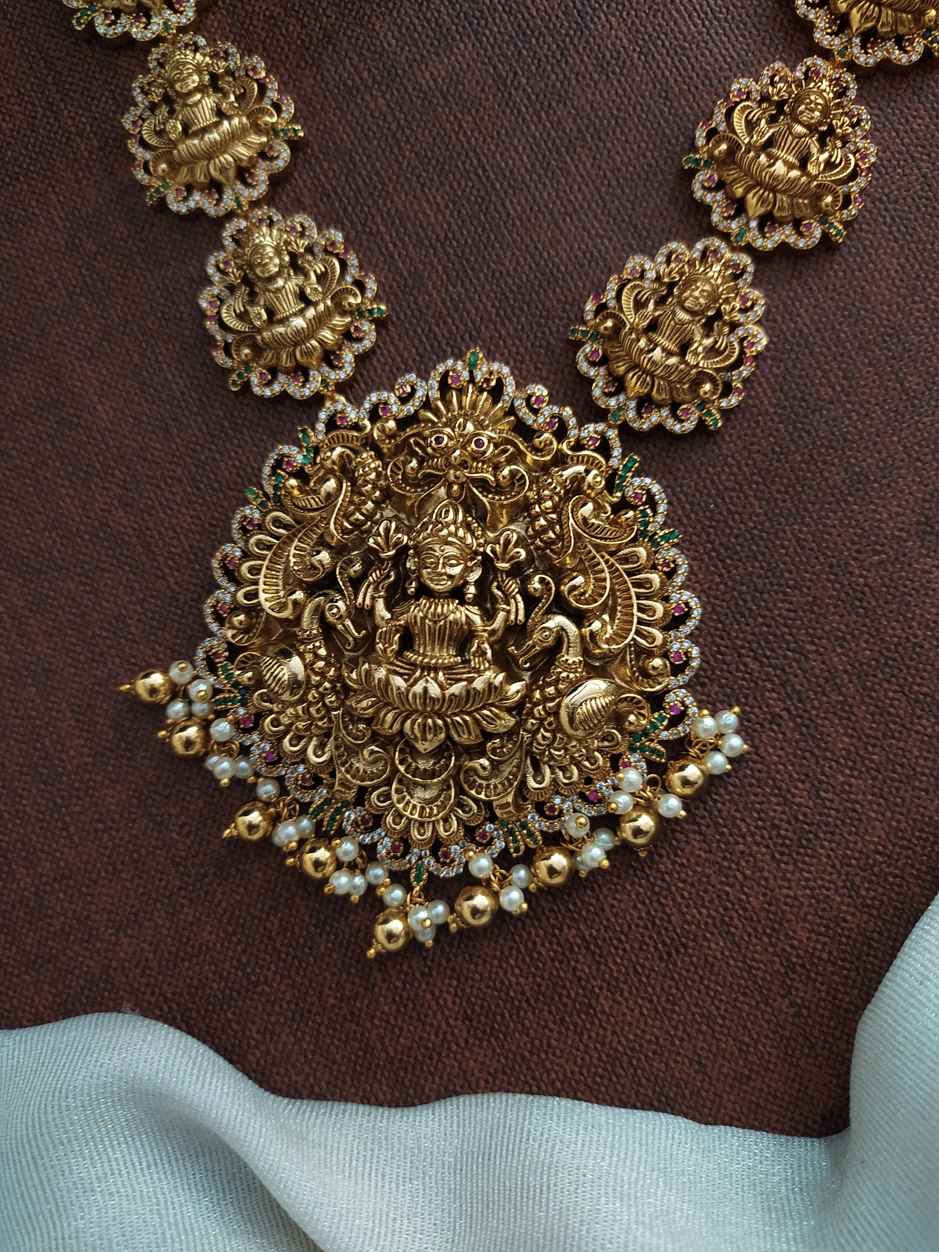 "Traditional Antique Necklace Set with Lakshmi Motifs and Nagas Work"