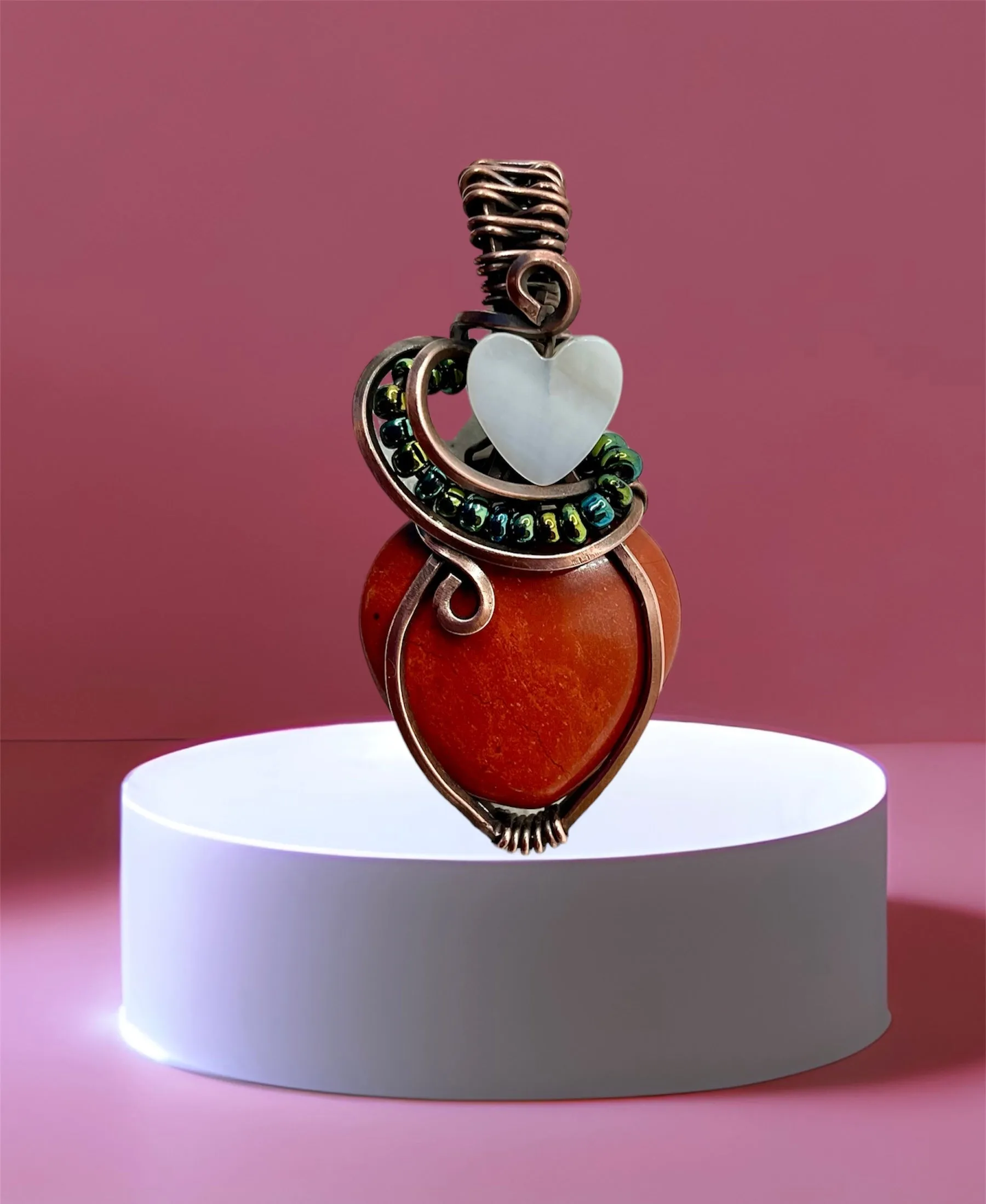 Red Jasper Heart with Mother of Pearl Heart Accent.