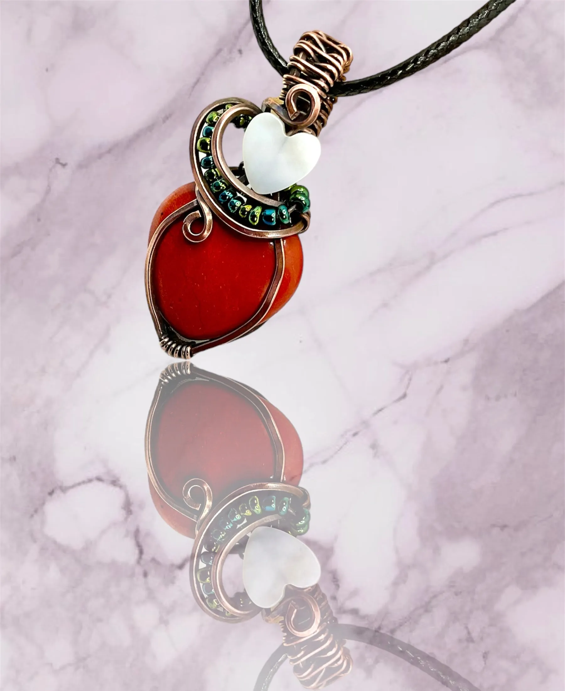 Red Jasper Heart with Mother of Pearl Heart Accent.