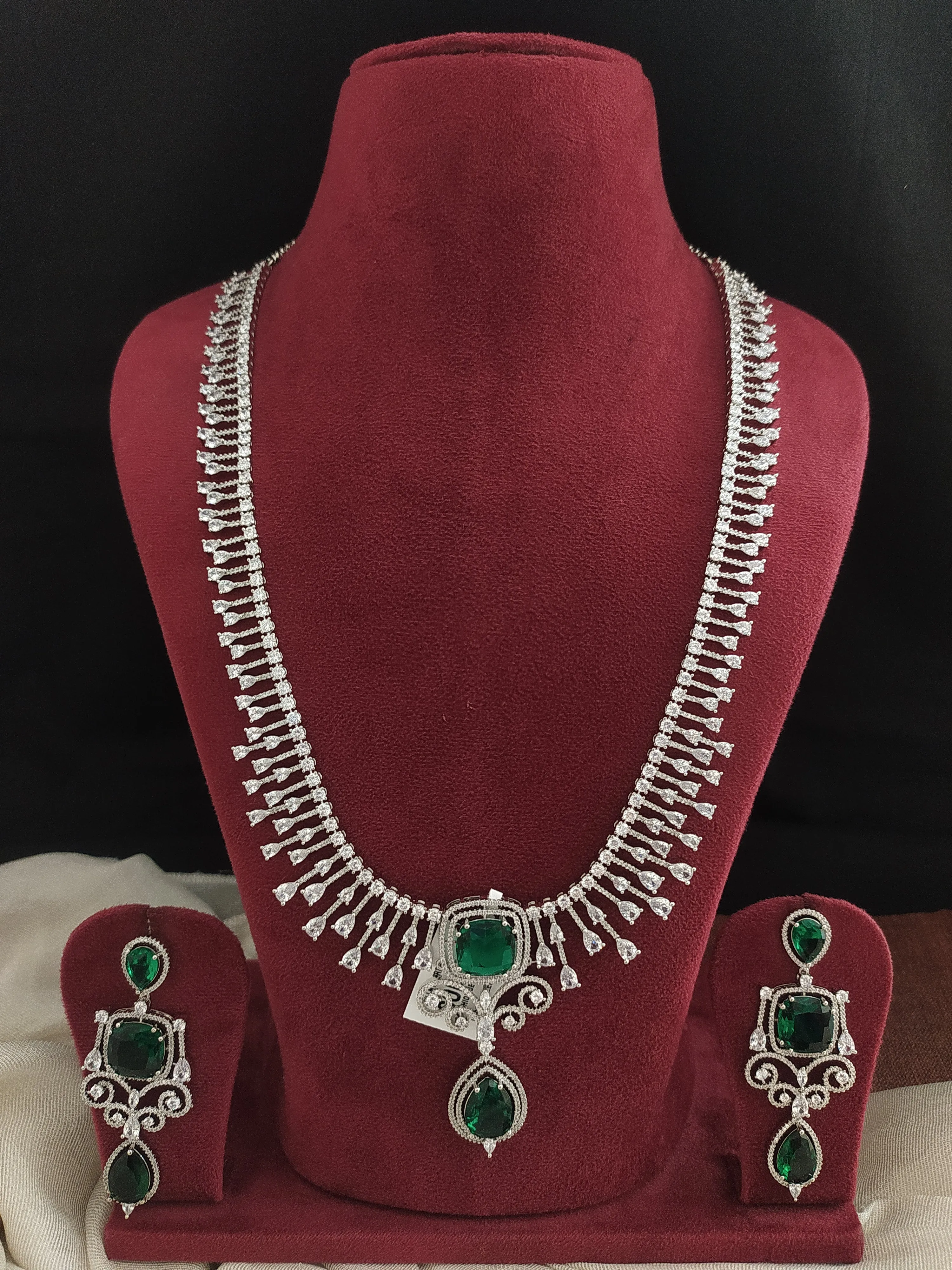 Regal Radiance Emerald Zircon Long Haram Set