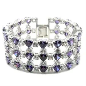 Rhodium Brass Bracelet with AAA Grade CZ in Amethyst for Women Style 62204