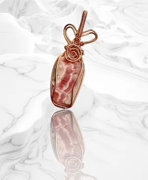 Rhodochrosite Raw Stone Wire Wrapped Pendant