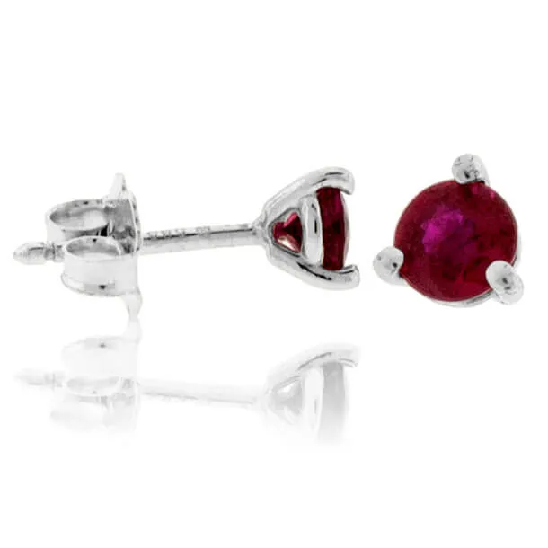 Round Ruby Stud Earrings