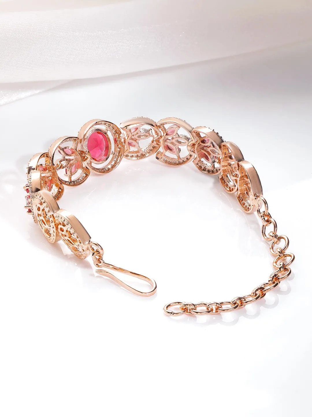 Rubans 18K Rose Gold-Plated Ruby Red & Cubic Zirconia Studded Premium Bracelet