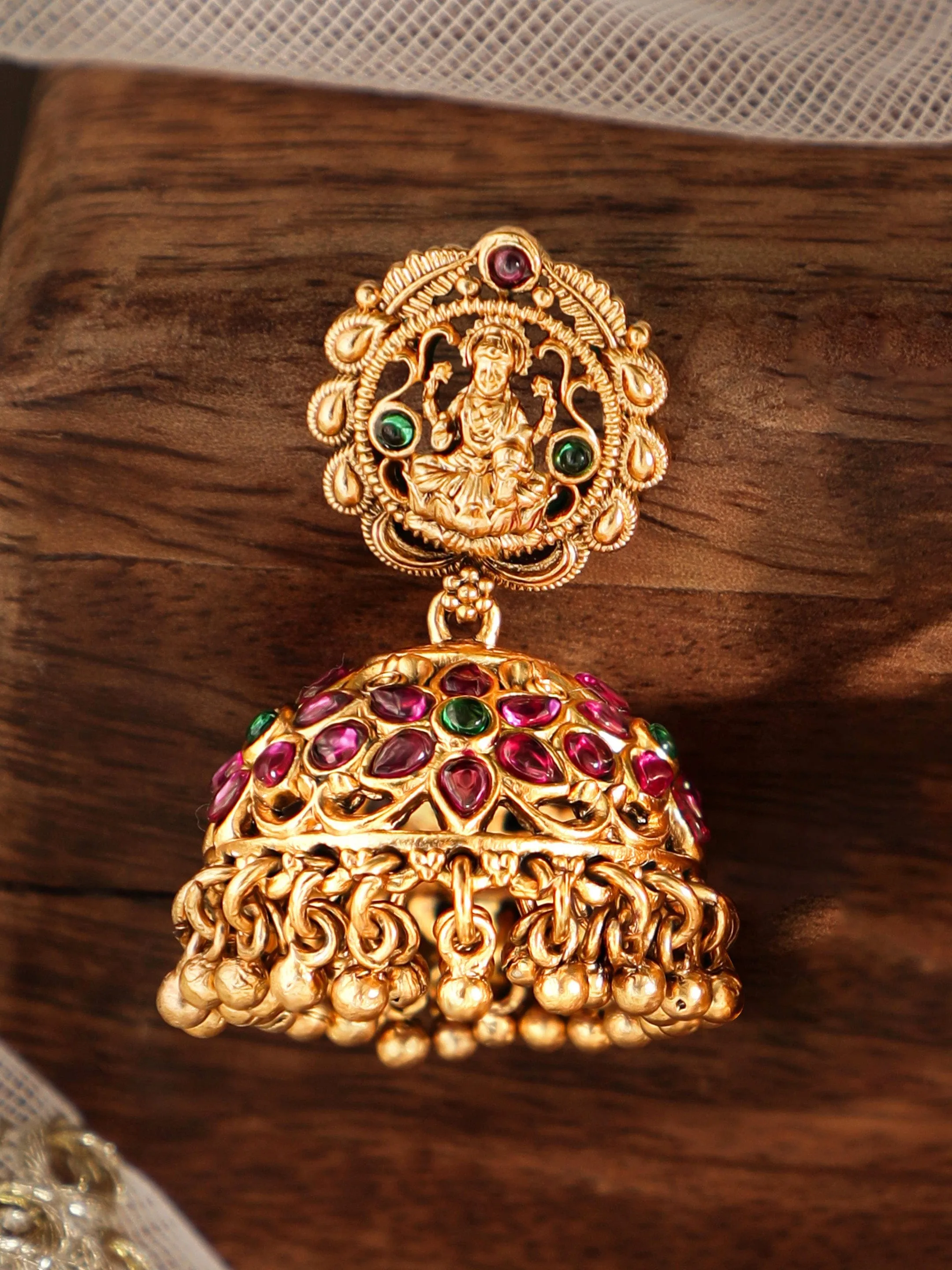 Rubans 22k Gold-Plated Divine Temple Jhumka Earrings for Timeless Elegance