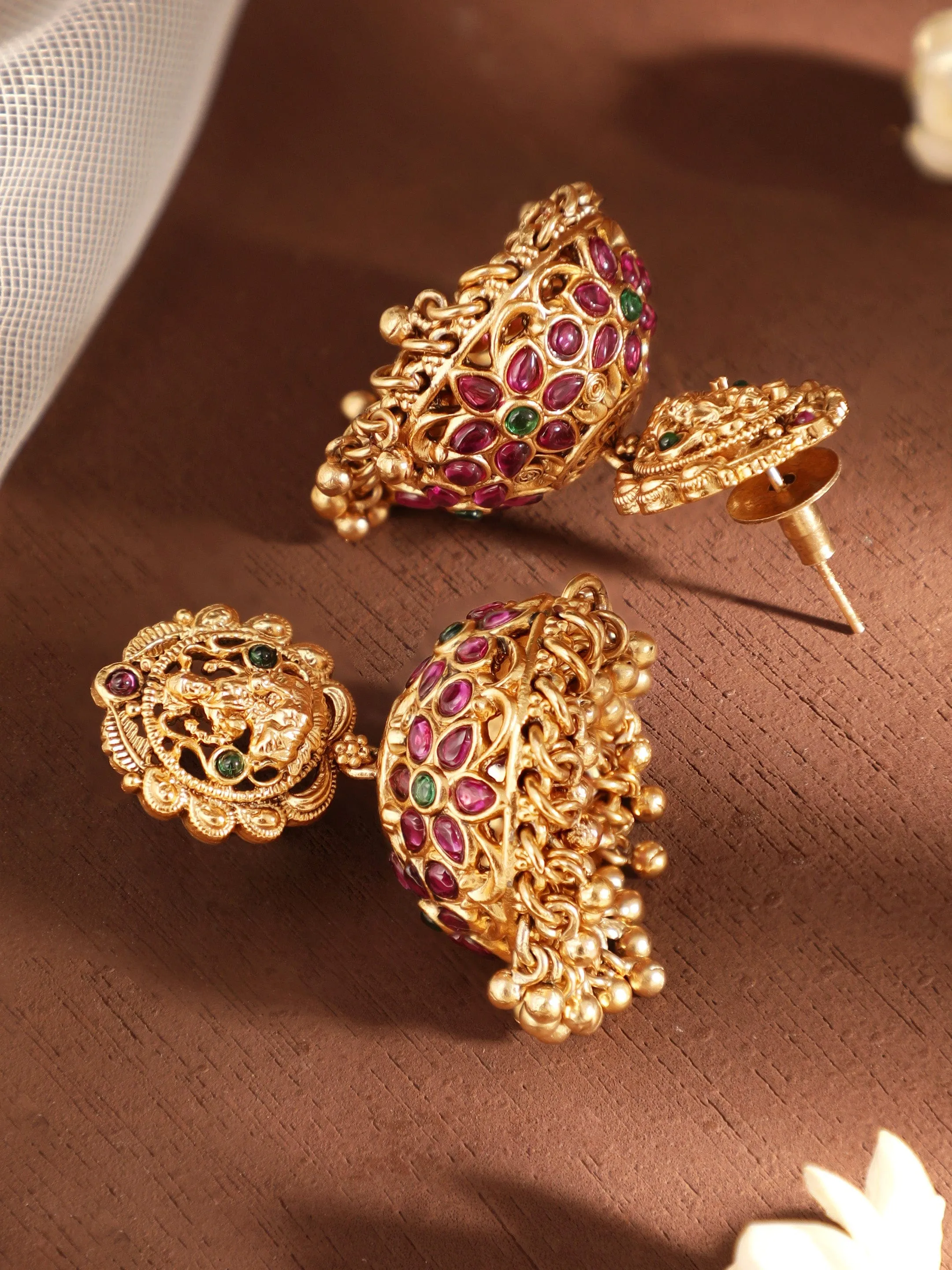 Rubans 22k Gold-Plated Divine Temple Jhumka Earrings for Timeless Elegance