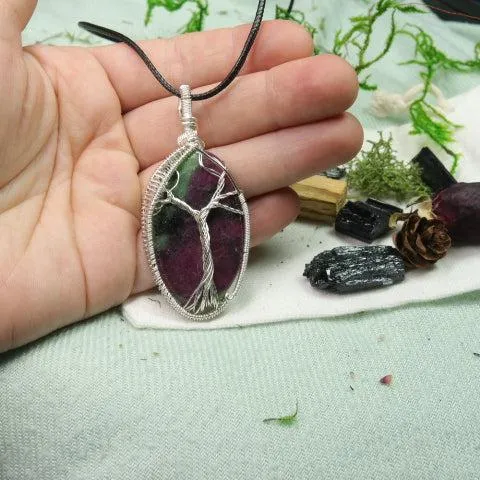 Ruby in Zoisite Tree of Life Wire Wrapped Pendant~ Includes Necklace Cord