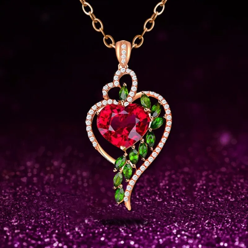 Ruby Peach Heart Necklace