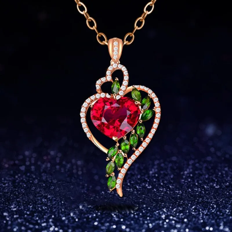 Ruby Peach Heart Necklace