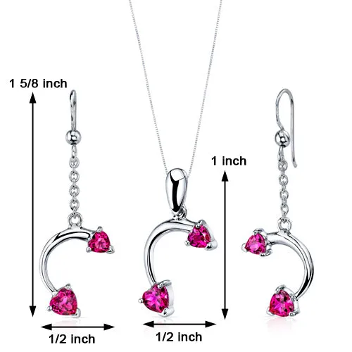 Ruby Pendant Earrings Set Sterling Silver