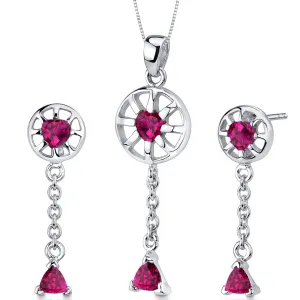 Ruby Pendant Earrings Set Sterling Silver