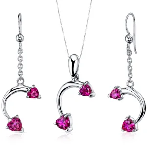 Ruby Pendant Earrings Set Sterling Silver