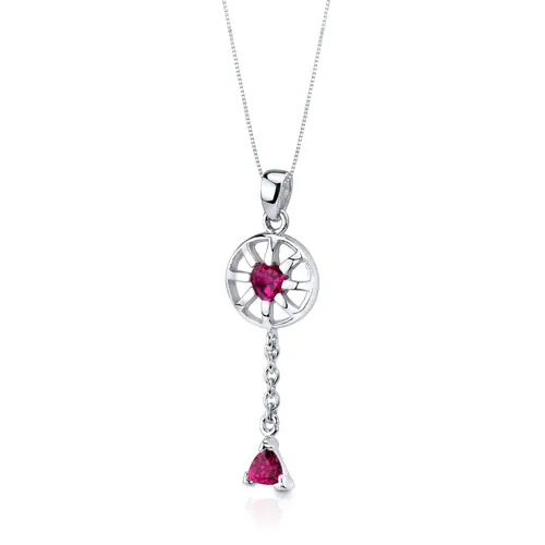 Ruby Pendant Earrings Set Sterling Silver