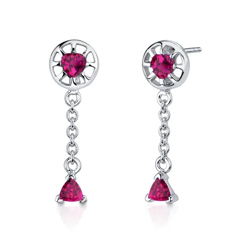 Ruby Pendant Earrings Set Sterling Silver