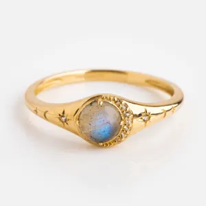 Solid Gold Lunar Labradorite Signet Ring