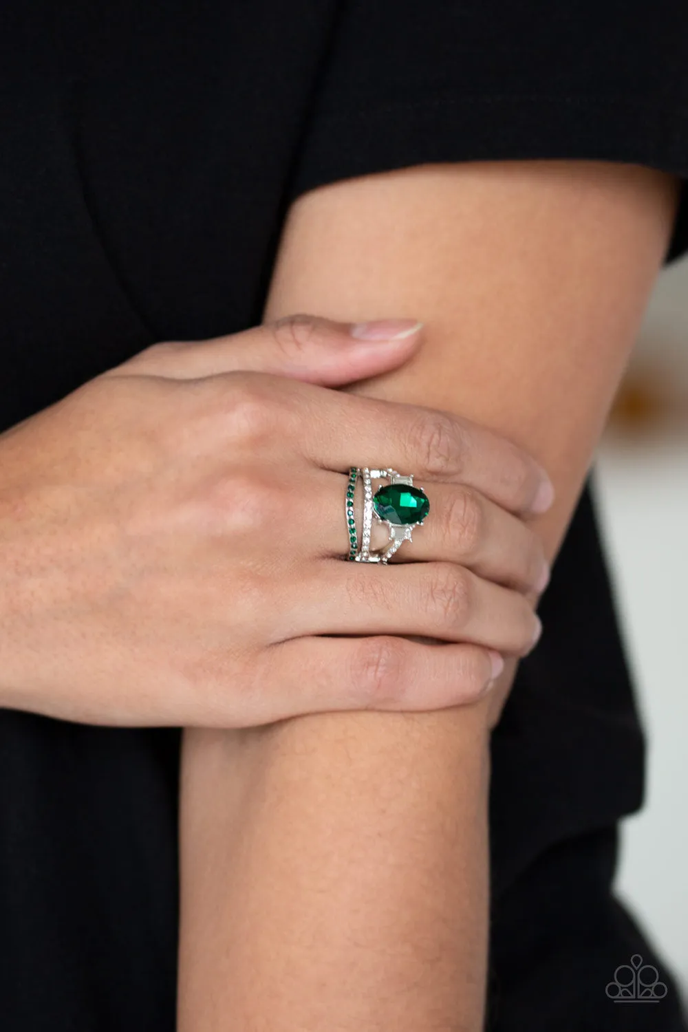 Spectacular Sparkle - Green Paparazzi Ring