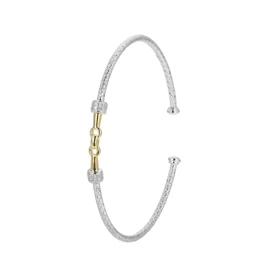 SS Two-Tone CZ Dainty Mesh Link Bangle Bracelet