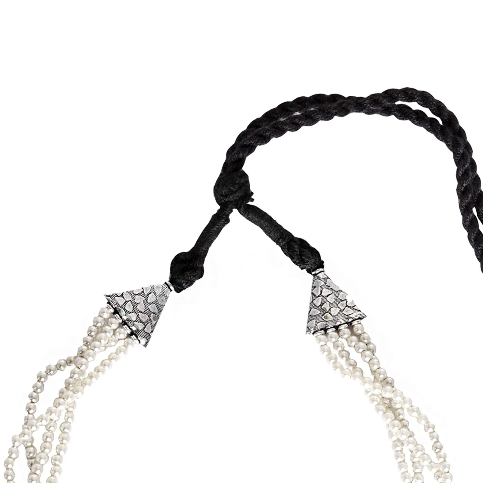 TEEJH Darshika Silver Oxidised Pearl Choker Necklace Set For Women