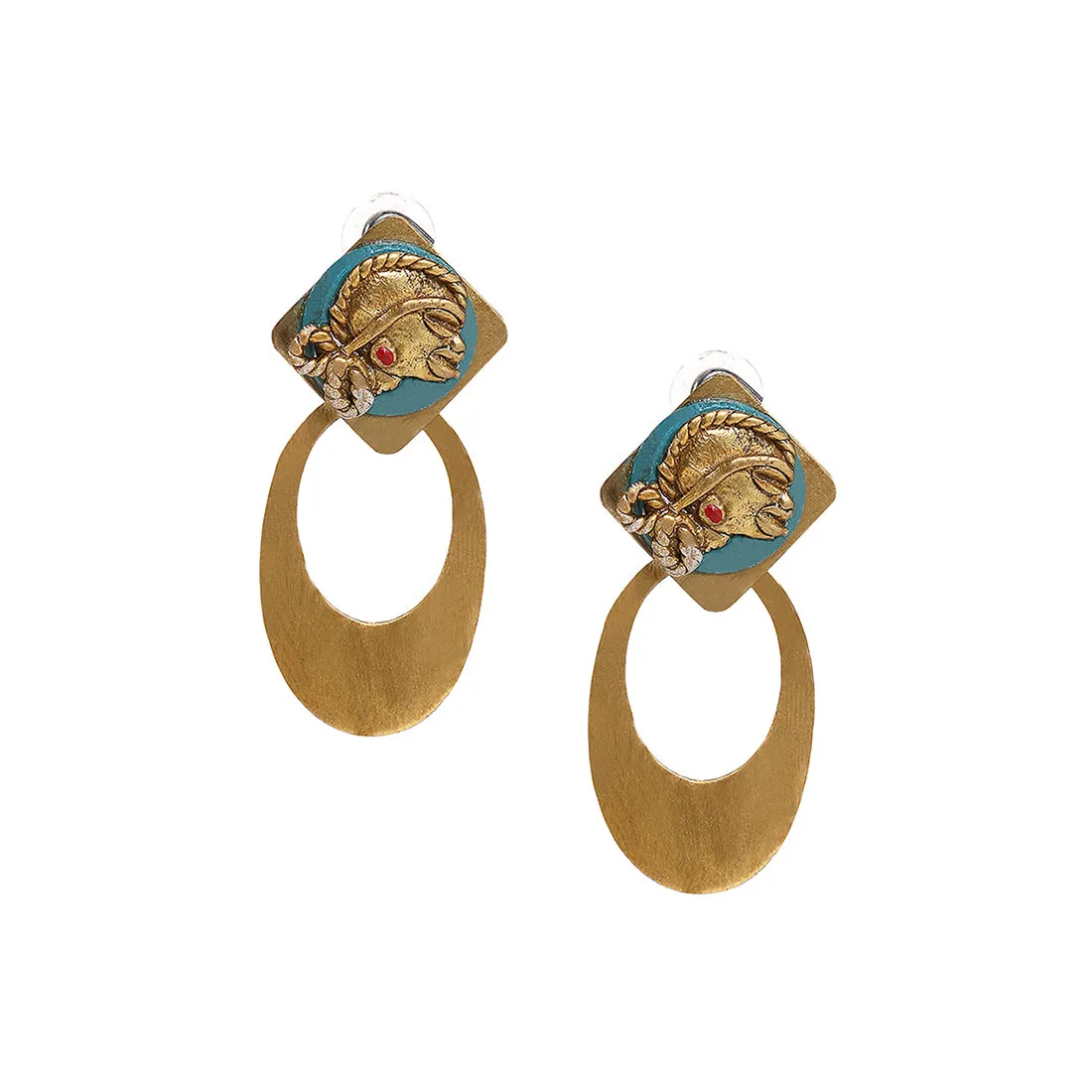 'Tribal Girl Faces' Bohemian Brass Earrings Handcrafted In Dhokra Art