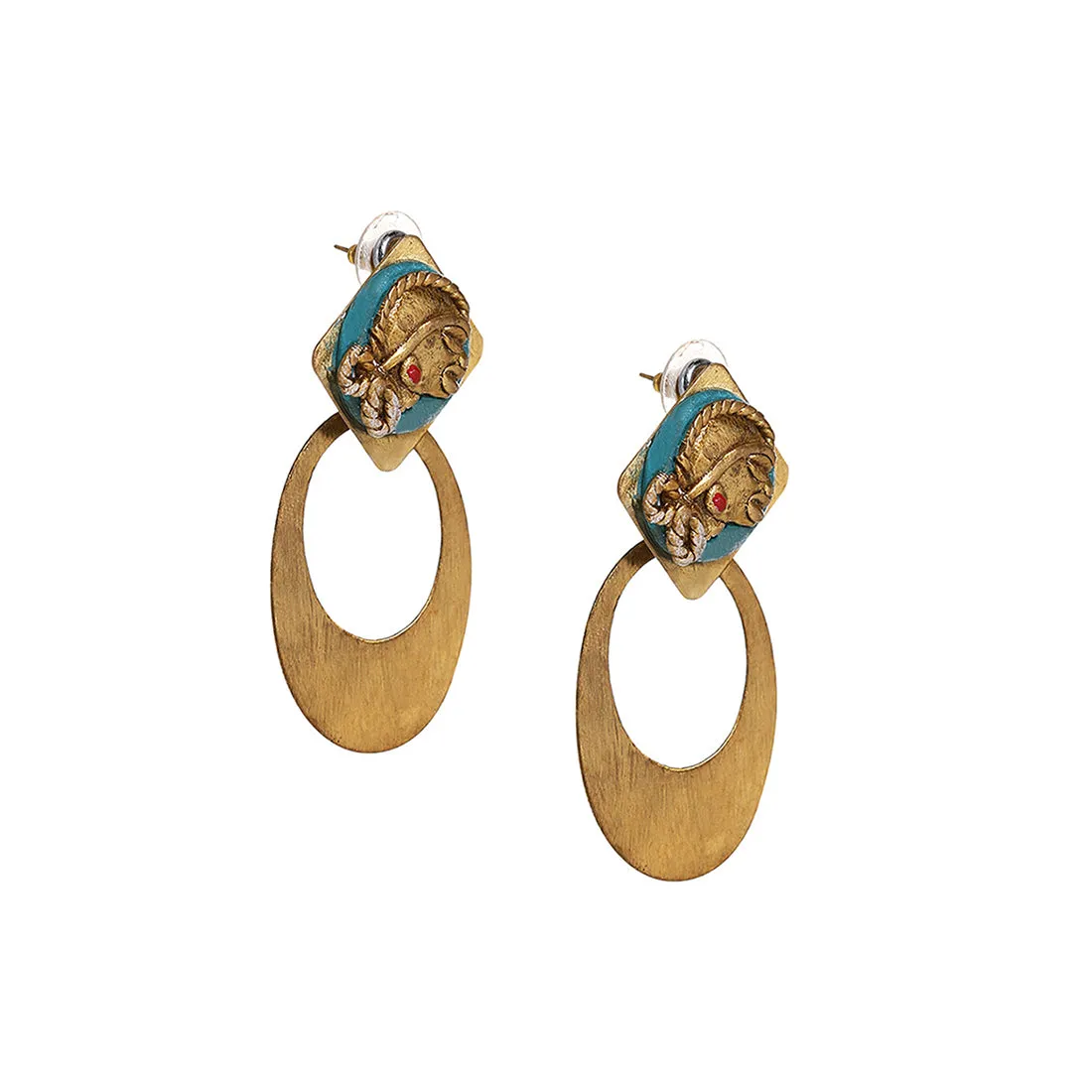 'Tribal Girl Faces' Bohemian Brass Earrings Handcrafted In Dhokra Art