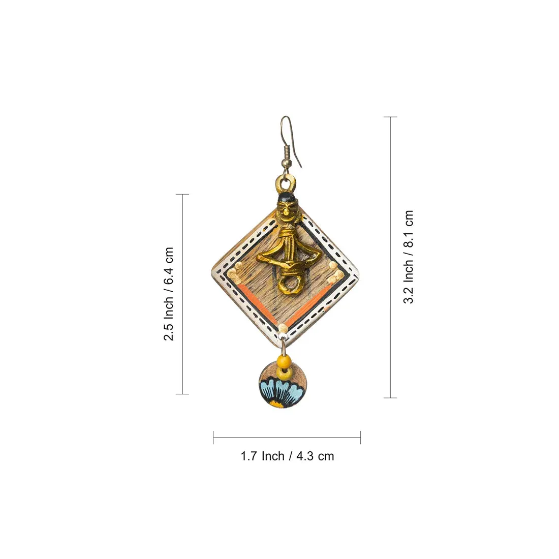 'Tribal Women' Bohemian Beaded Wooden & Brass Earrings (Dhokra Art, Handcrafted & Hand-Painted)