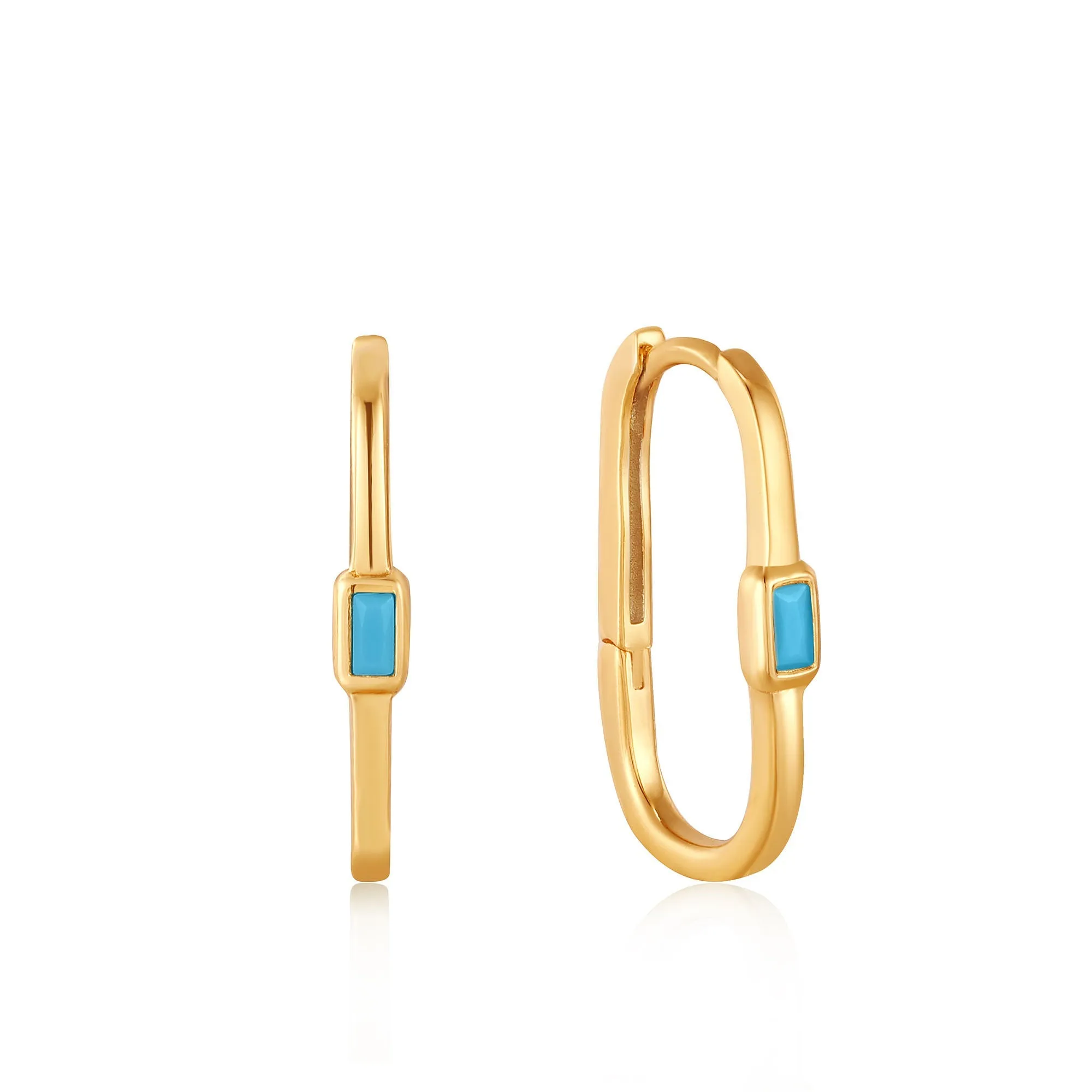 Turquoise Oval Gold Hoop Earrings