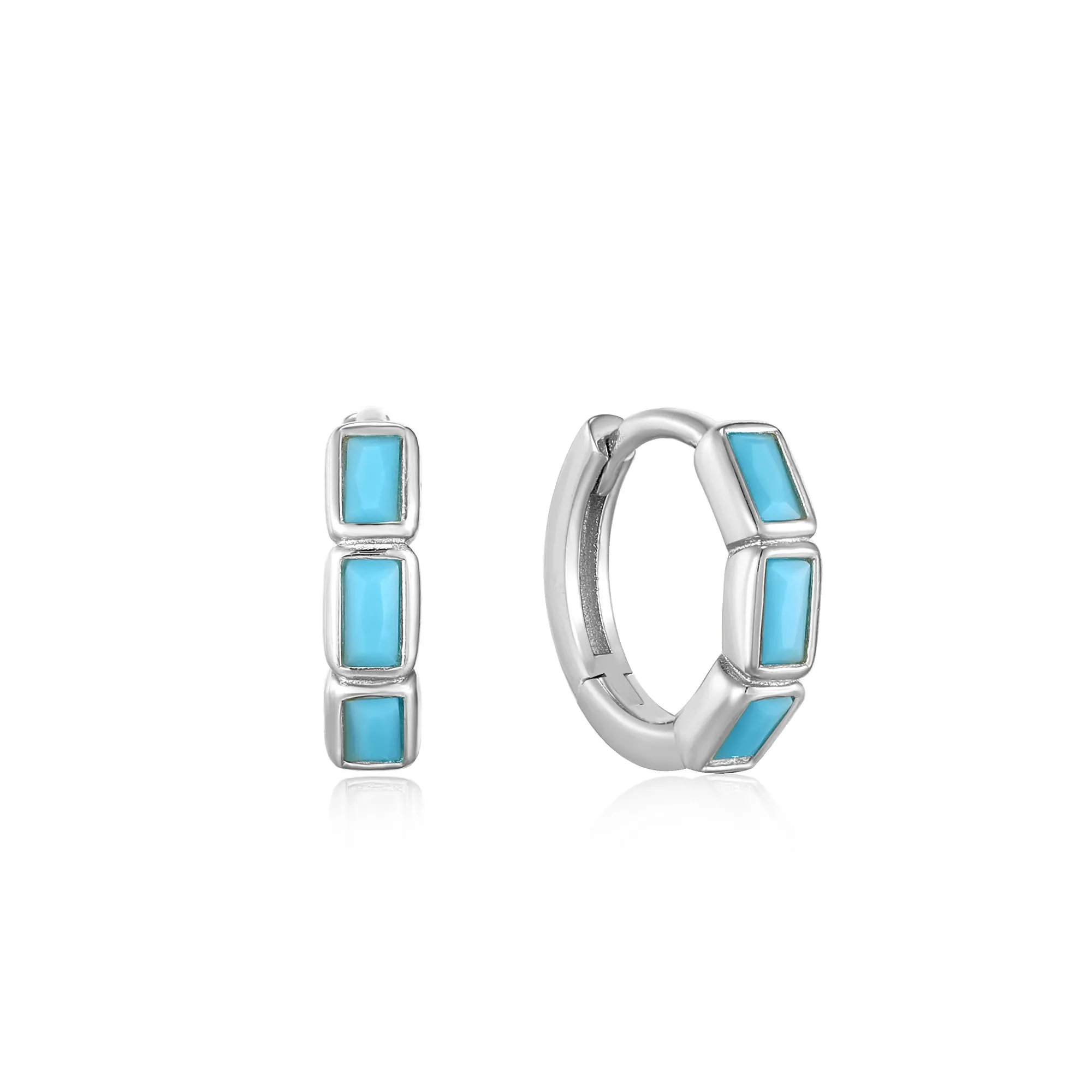 Turquoise Silver Huggie Hoop Earrings