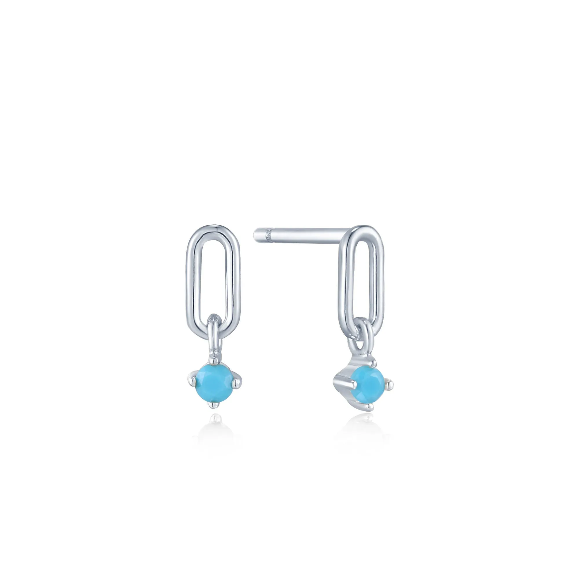 Turquoise Silver Link Stud Earrings