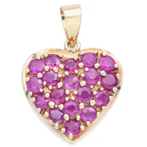 Vintage 10K Yellow Gold Ruby Heart Pendant 15.5 x 14.5 mm