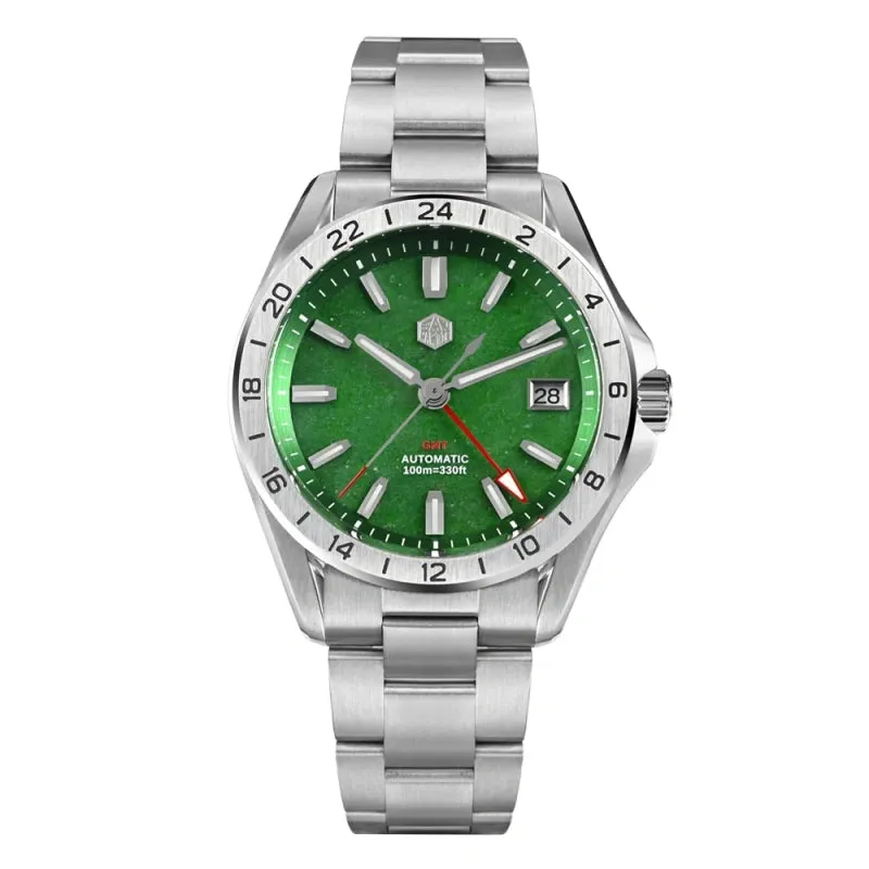 ★Weekly Deals★San Martin Aventurine Gemstone NH34 GMT Watch SN0129GB