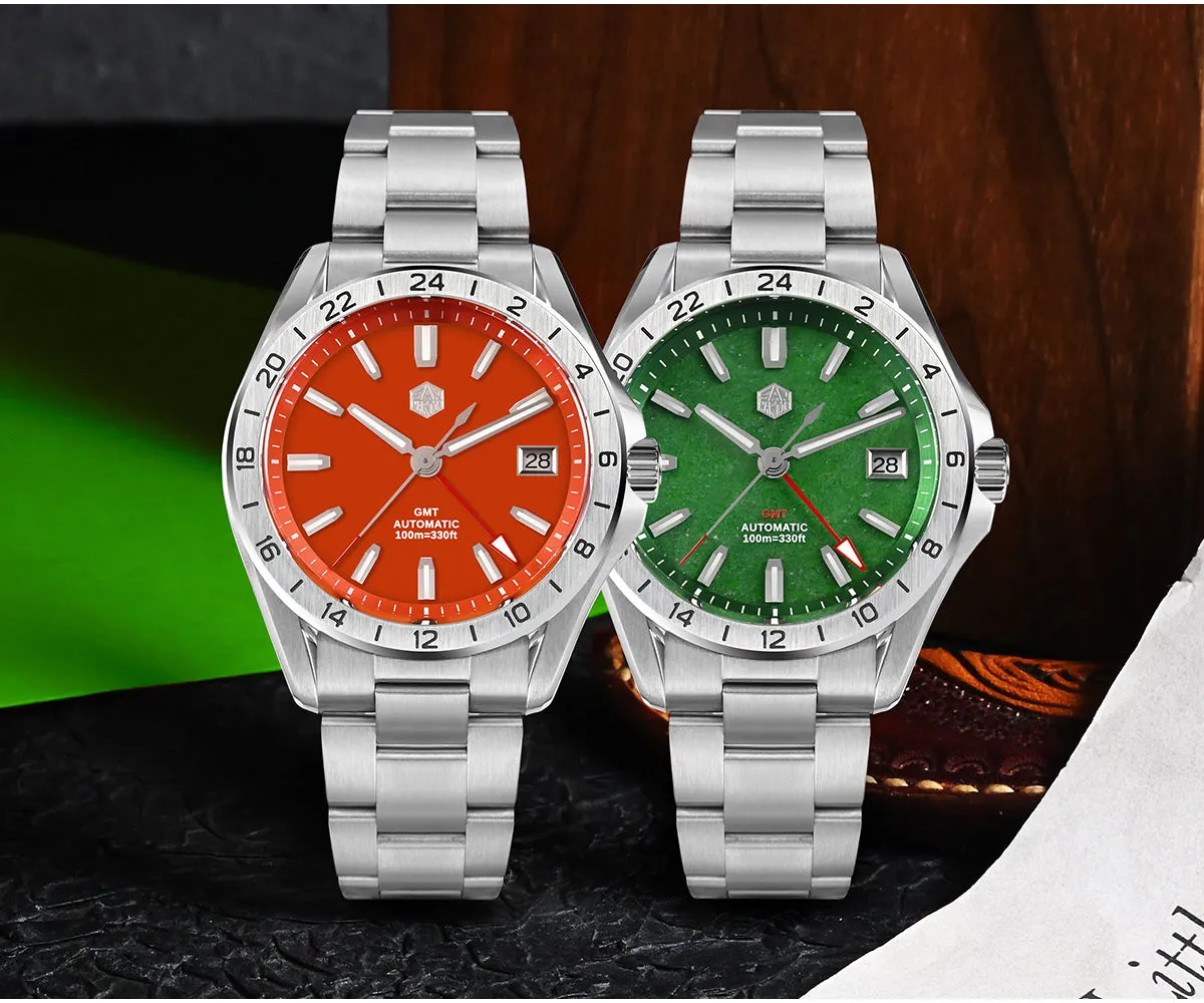 ★Weekly Deals★San Martin Aventurine Gemstone NH34 GMT Watch SN0129GB