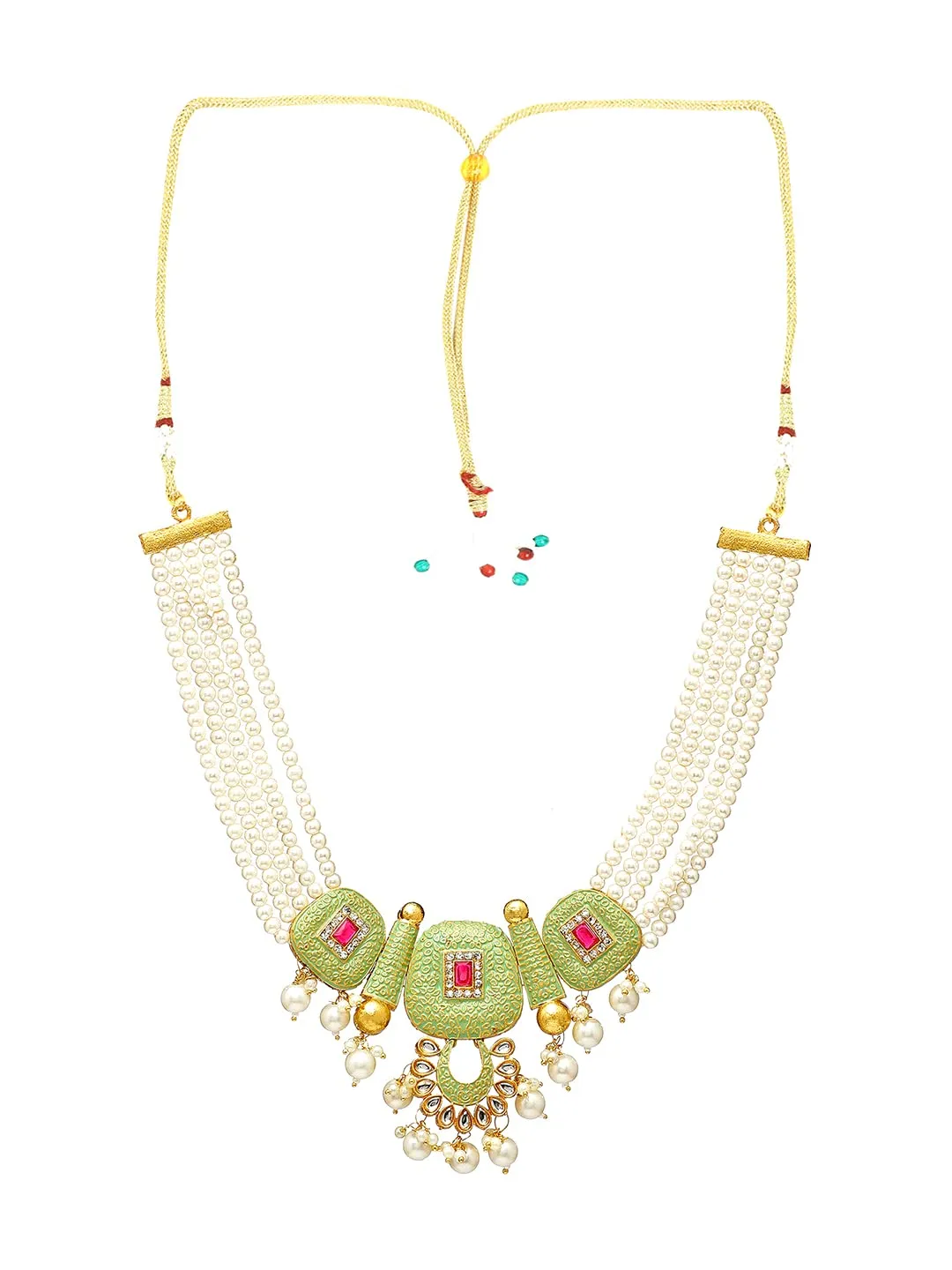 Yellow Chimes Traditional Jewellery Set for Women Ethnic Multilayer Green Necklace Set Meenakari Worked Kundan Jewellery Set for Women and Girls