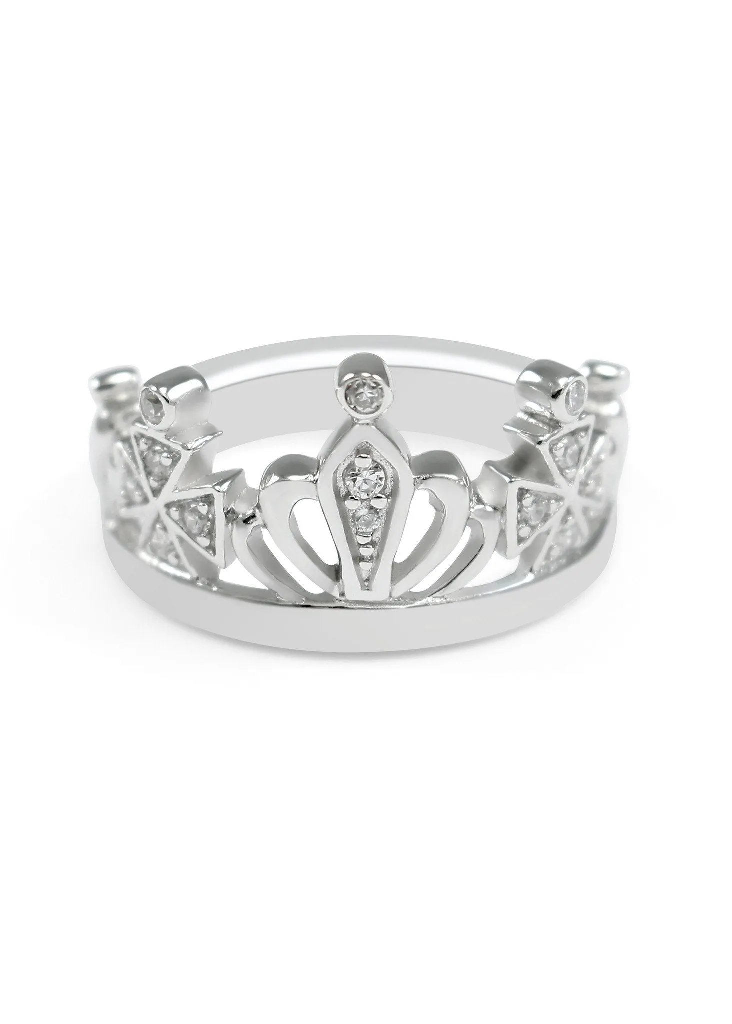 Zeta Tau Alpha Sterling Silver Crown Ring with CZs